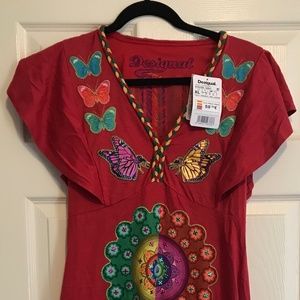 Brand new Desigual red butterfly dress with cap sleeves